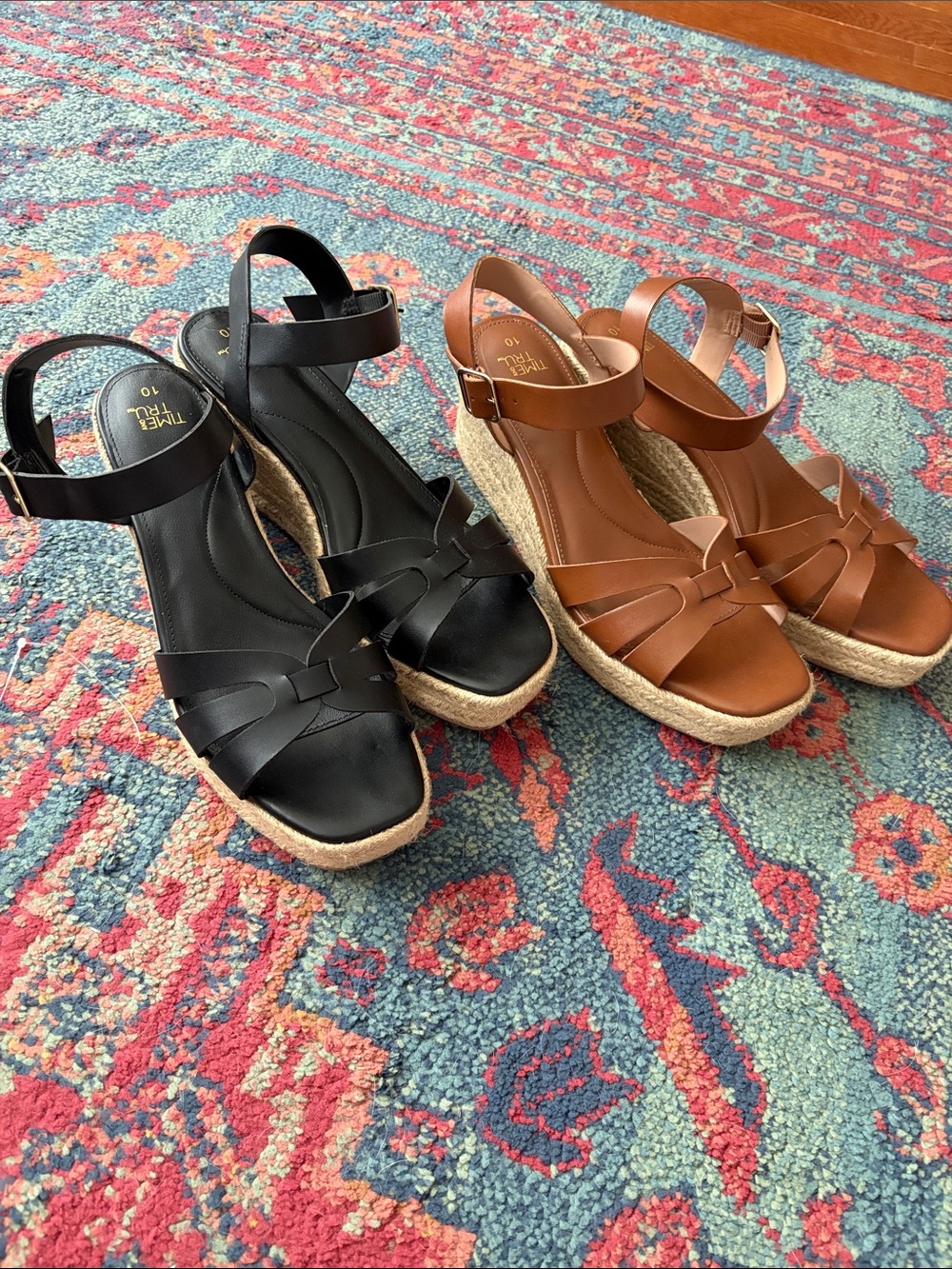 Lot of 2 pair Time and Tru Black and Brown Espadrille Wedge Sandals